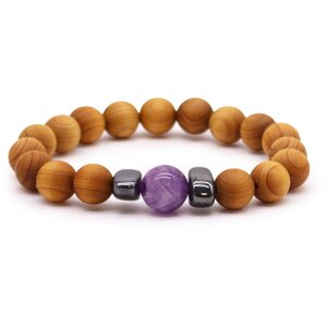 Cedarwood Third Eye Chakra Bangle with Amethyst for Spiritual Growth