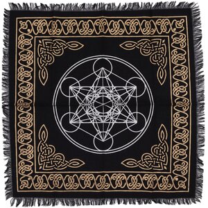 Esoteric Fringed Altar Cloth with Chakra Chart for Meditation Sacred Spaces