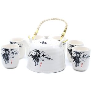 Herbal Teapot Set with Cups White Stone Oriental Ceramic Gift Box