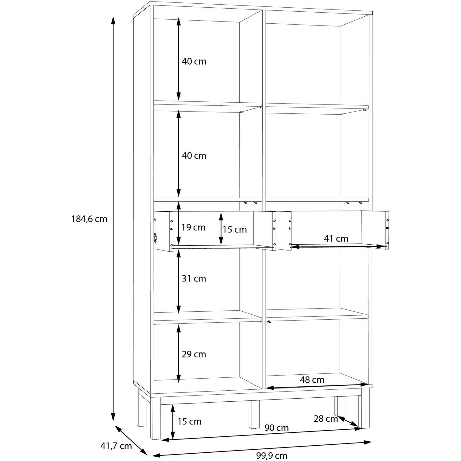 Wyld Haus Niva Display Cabinet, Light Grey and Natural Oak-Effect, 4 Glass Doors 2 Drawers - Light grey and oak effect