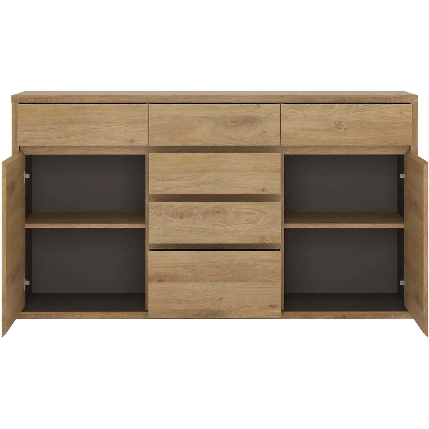 Wyld Haus Athens Natural Oak Effect Wide Handleless 6-Drawer Chest with 2 Doors - Natural