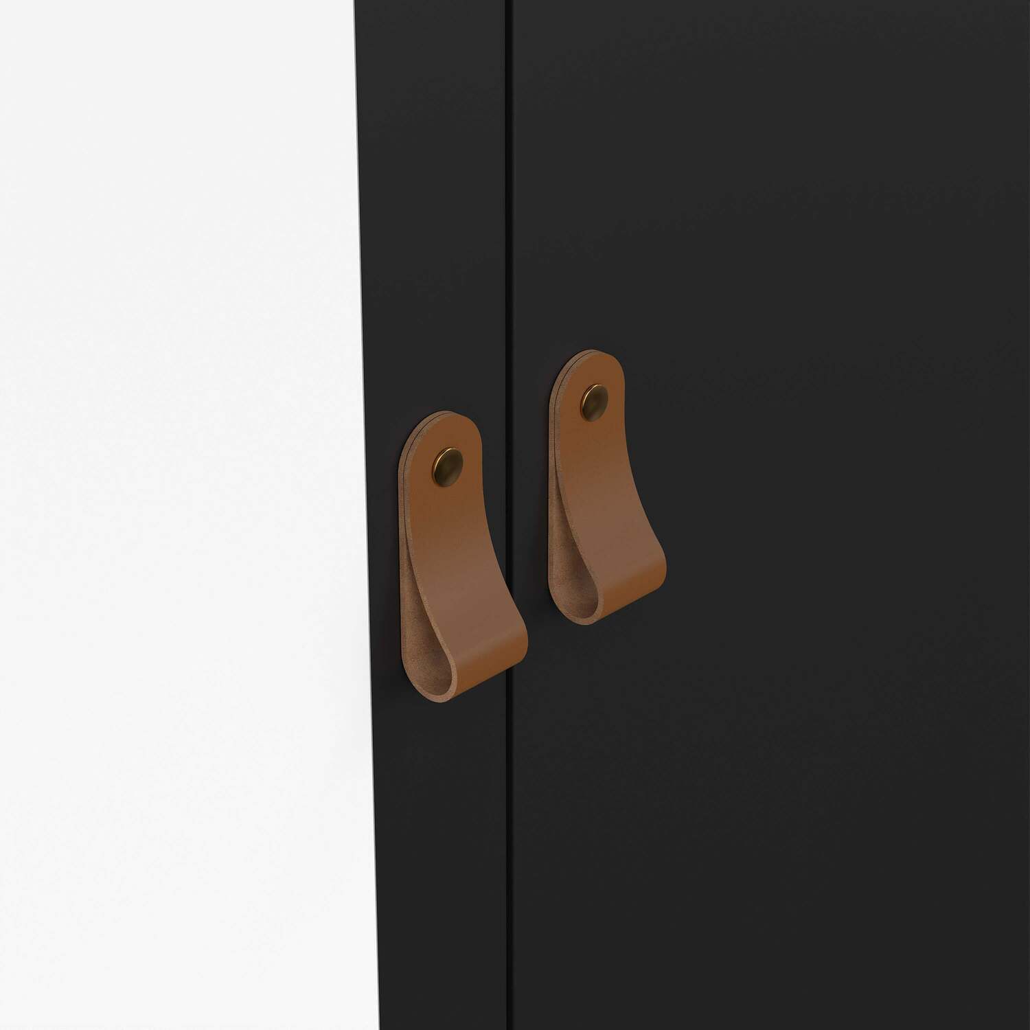 Wildberry Matt Black Wardrobe with Mirror, 2 Doors 2 Drawers, Metal Handles - Black