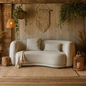 Wyld Haus Norwalk Two-Seater Curved Sofa, White Textured Upholstery
