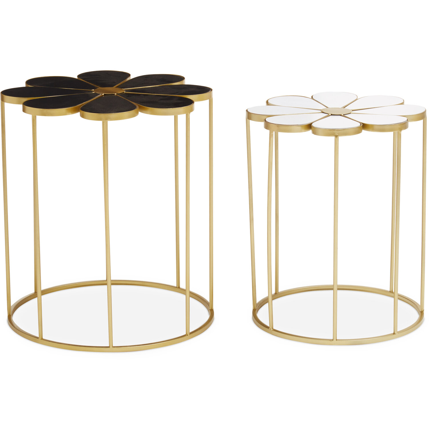 Jodie Set Of Two Black And White Petal Tables - Gold