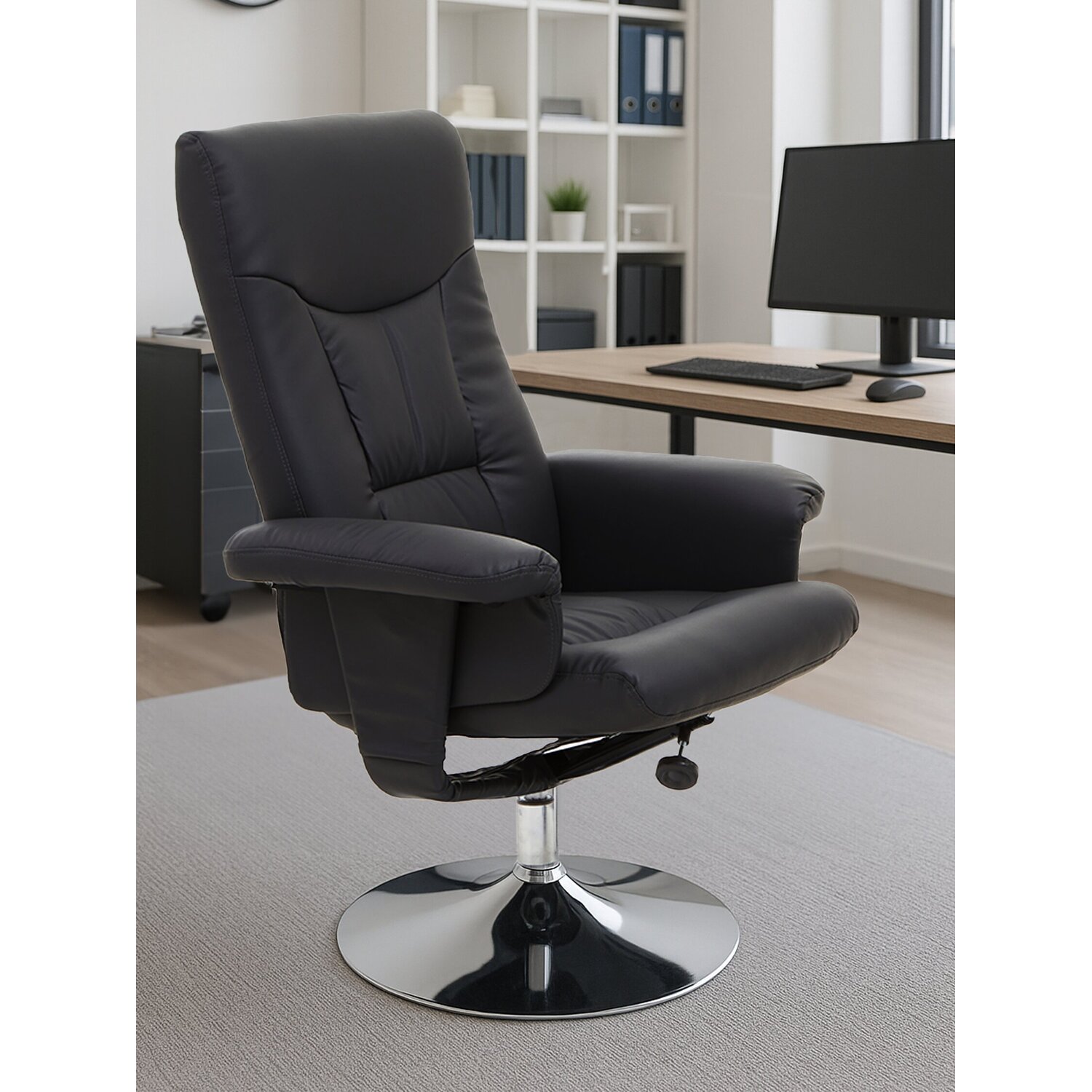Denton Black Leather Effect Reclining Chair - Black