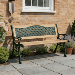 Lorien Verdigris Metal and Wooden Garden Bench