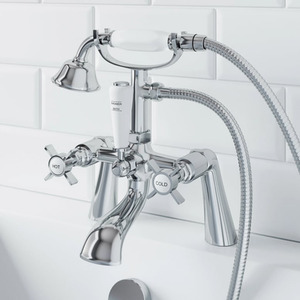 Traditional Bathroom Shower Mixer Tap Hose Handset Chrome Cross Handles Ceramic