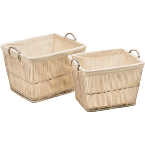 Ezell Rattan and Bamboo White Washed Set Of 2 Storage Baskets