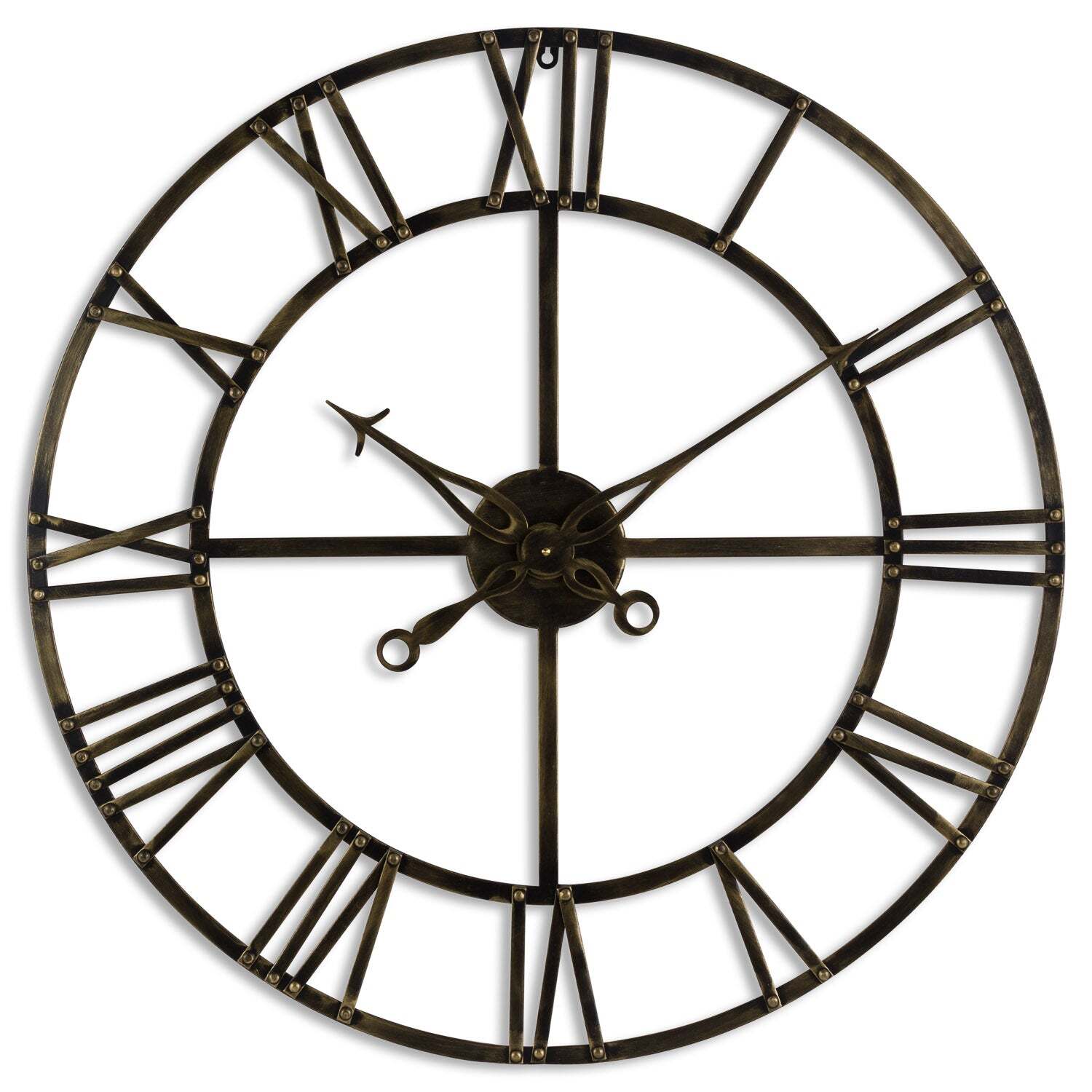 Antique Brass Open Frame Wall Clock with Roman Numerals
