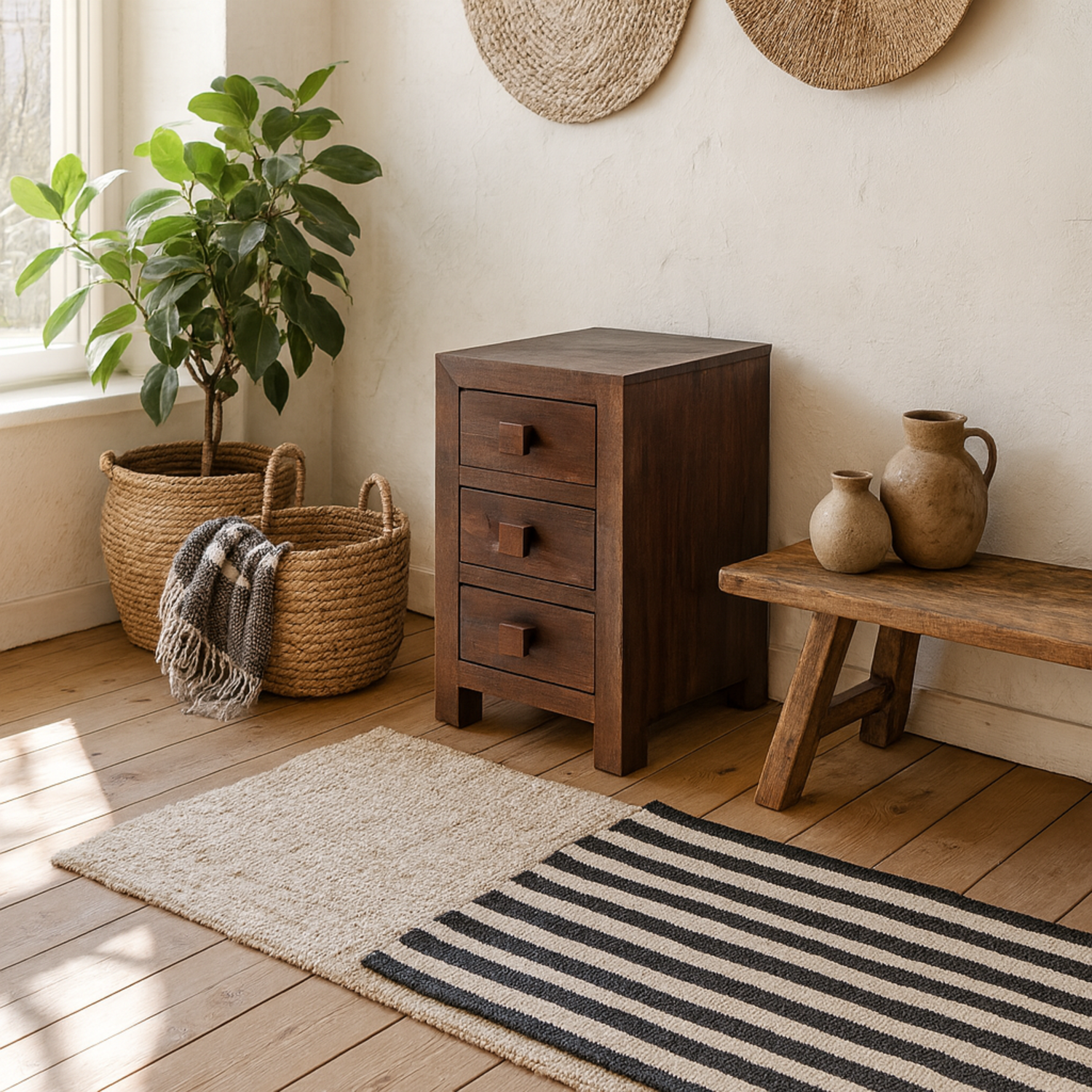 Phuket Dark Mango 3 Drawer Bedside Table - Brown