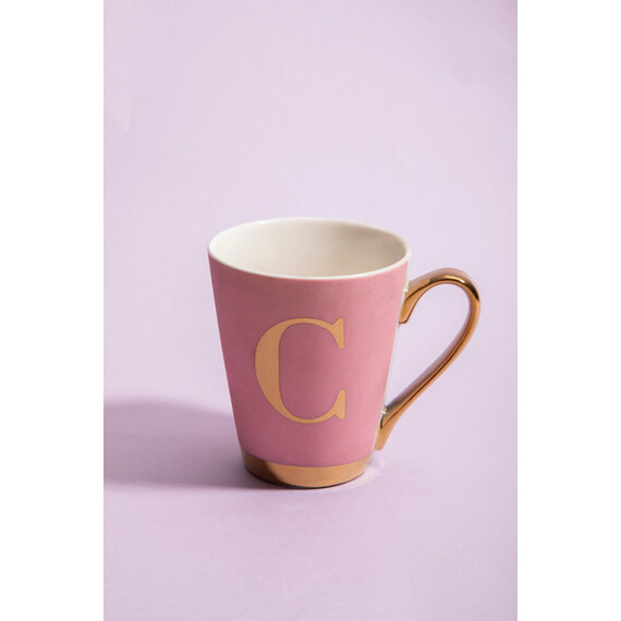 Frosted Deco Pink Monogram Mug, C