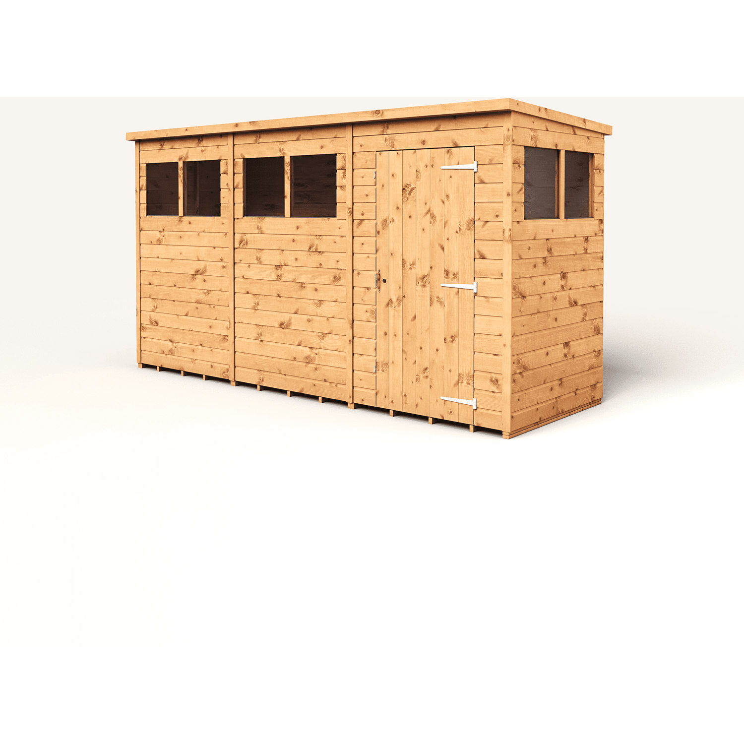 Empire 12x4 Modular Pent Garden Shed with a Single Door & Windows - Brown