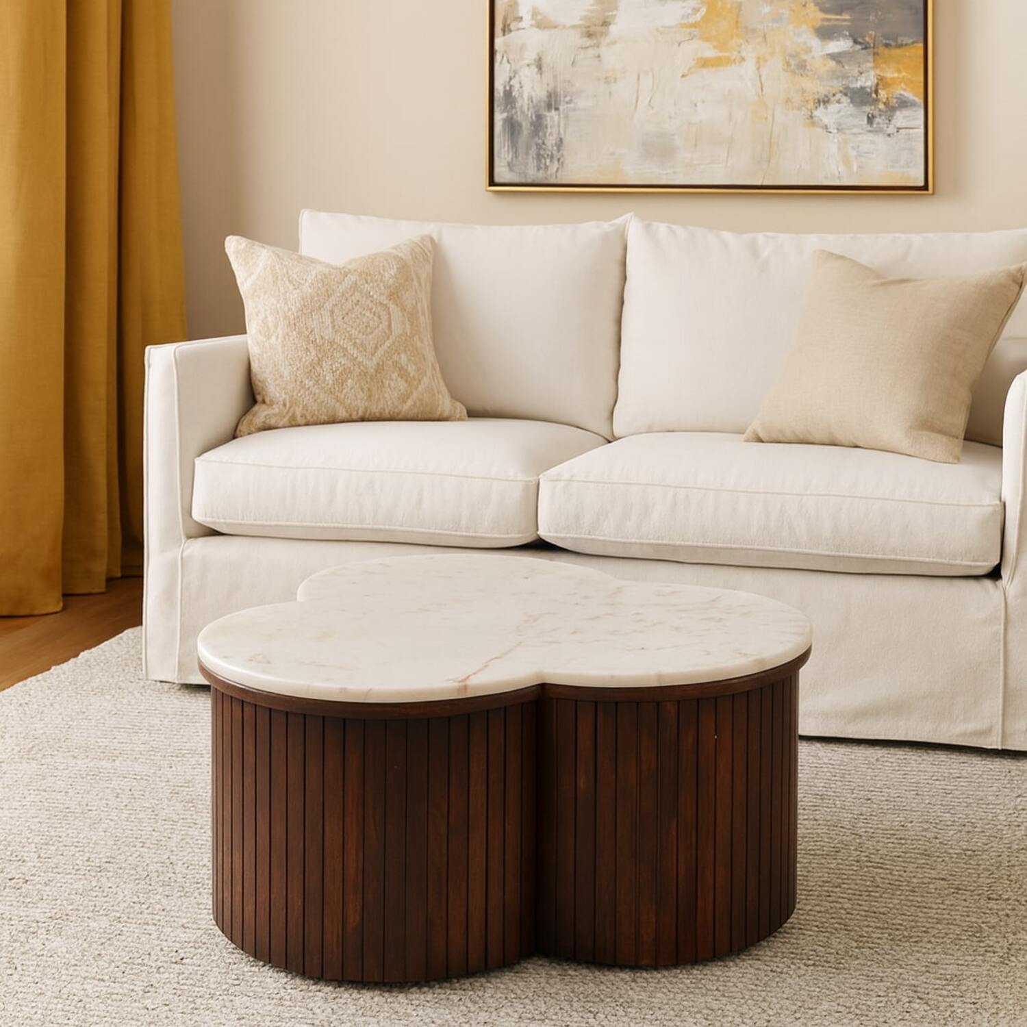 Solid Wood Verona Marble Coffee Table - Brown
