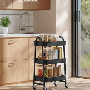 3-Tier Rolling Cart, Metal Storage Cart, Kitchen Storage Trolley