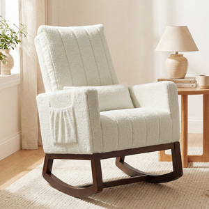 HOMCOM Rocking Chair for Adults, Lounge Rocker w/ Lumbar Pillow, Cream White