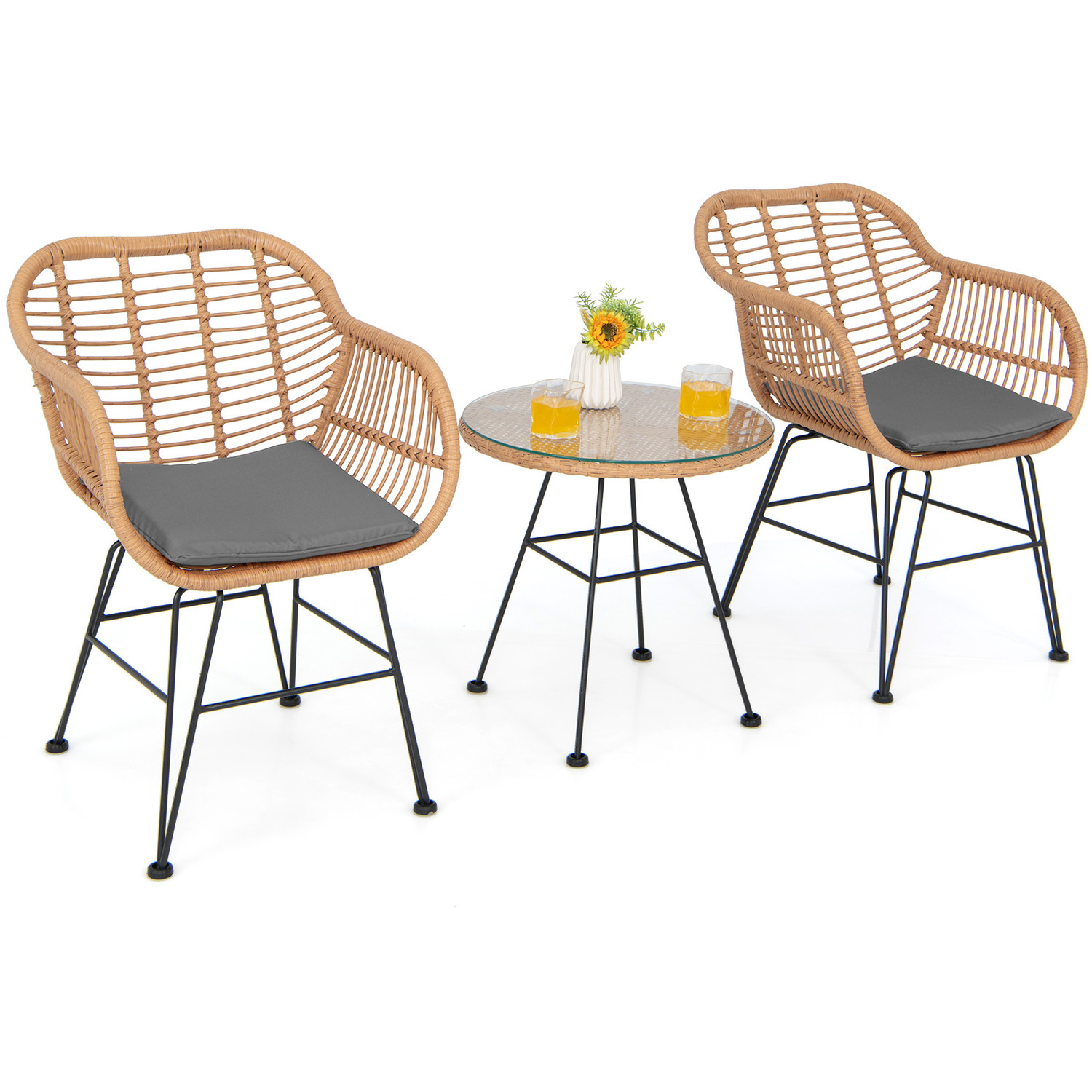 Image of 3 Piece Grey Wicker Patio Bistro&hellip;