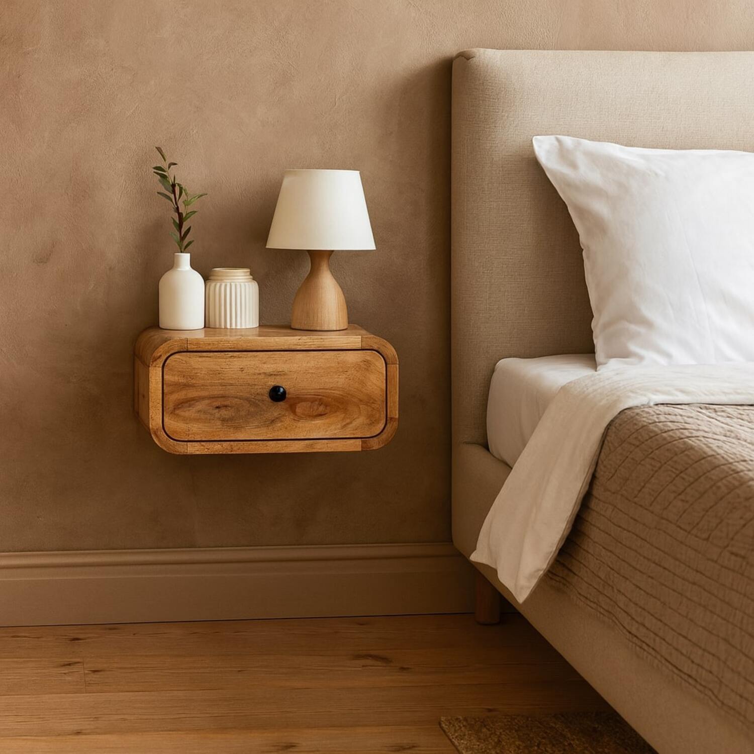 Artisan Furniture Solid Wood Avora Mini Wall-Mounted Oak-Ish 1 Drawer Nightstand - Brown