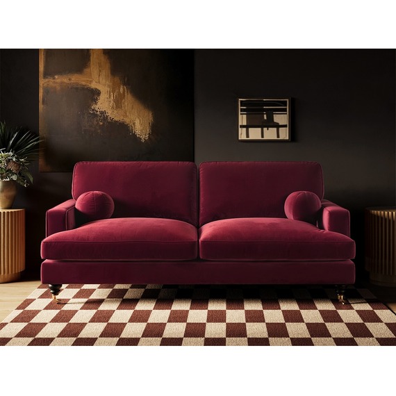 Addison 3 Seater Burgundy Velvet Sofa