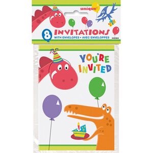 Unique Party Dino Invitations Cards (Pack of 8)