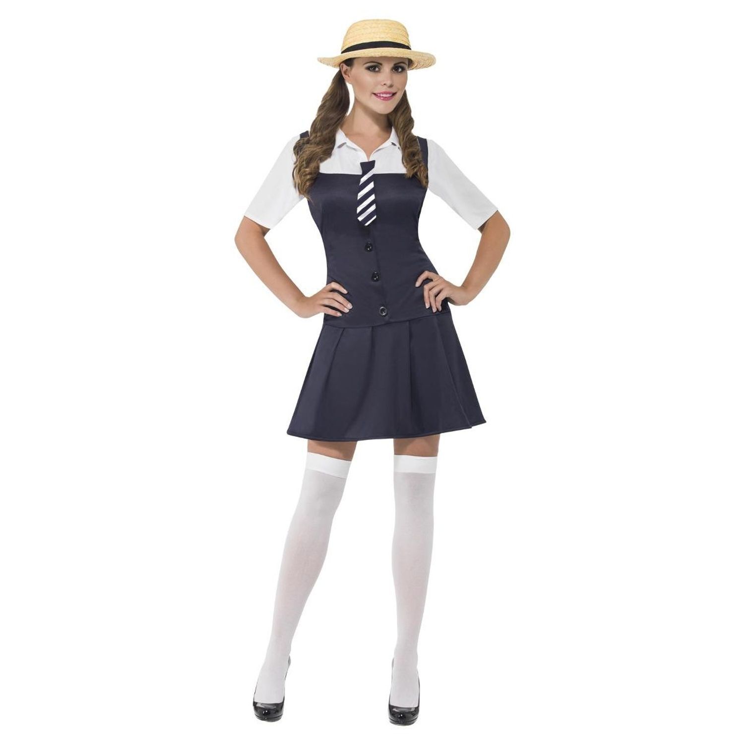 Smiffys Womens/Ladies School Girl Costume Set - Black/White / M
