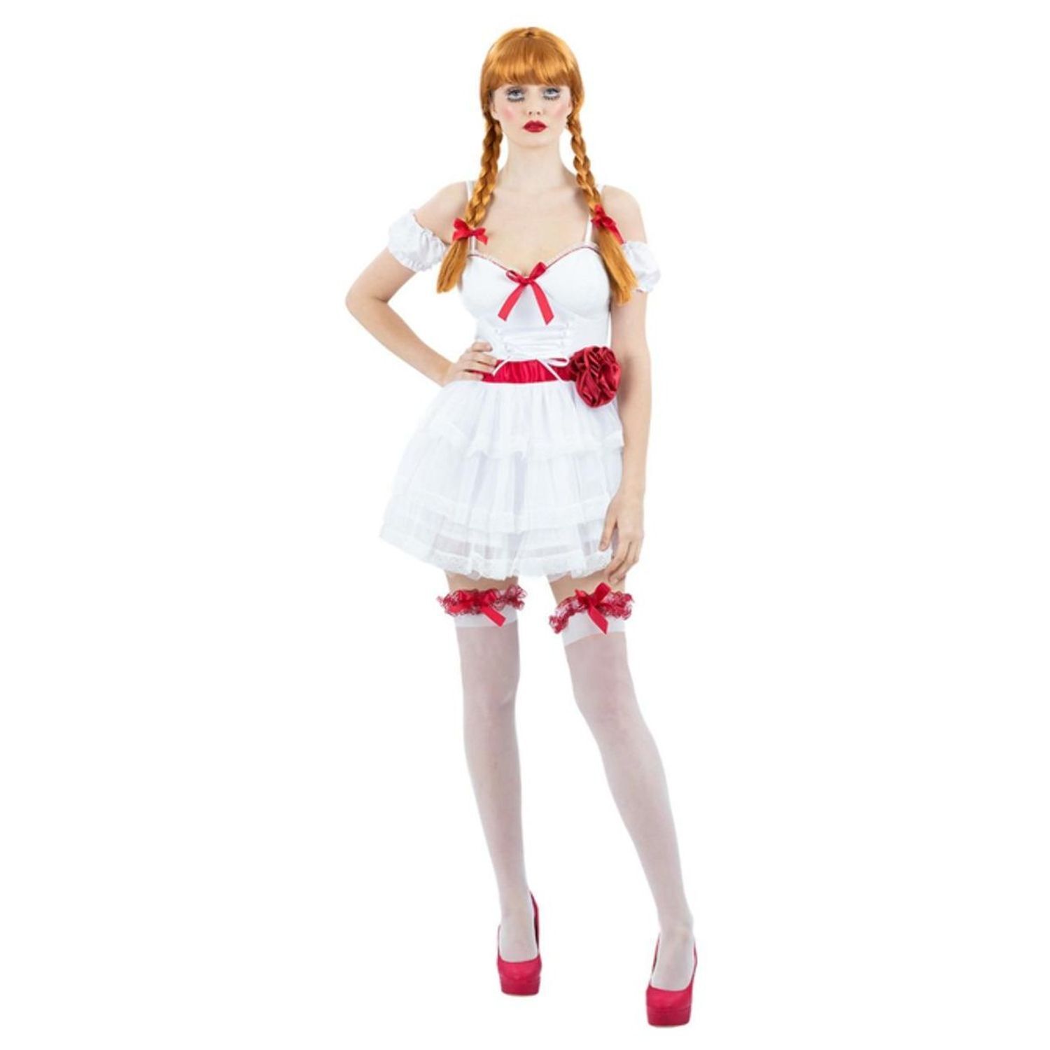 Annabelle Womens/Ladies Mini Costume Set - White/Red / 18 Uk