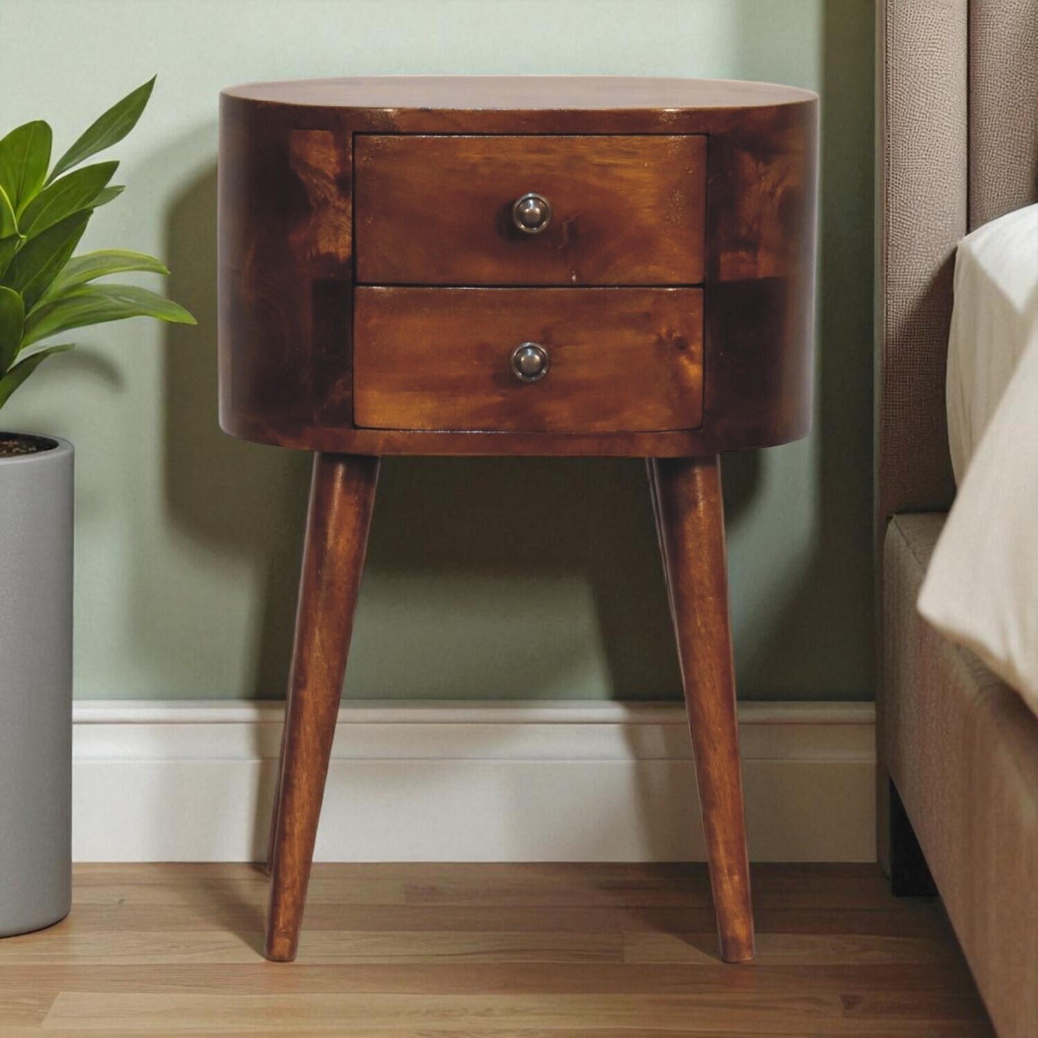 Artisan Furniture Solid Wood Mini Chestnut Rounded Bedside Table - Brown