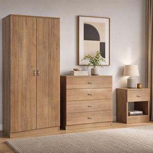 FWStyle Promo Oak 3 Piece Bedroom Furniture Set Modern Bedroom