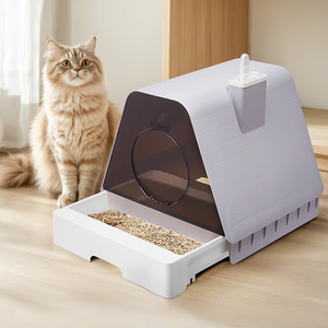 Large Hooded Cat Litter Box with Silent Wheels