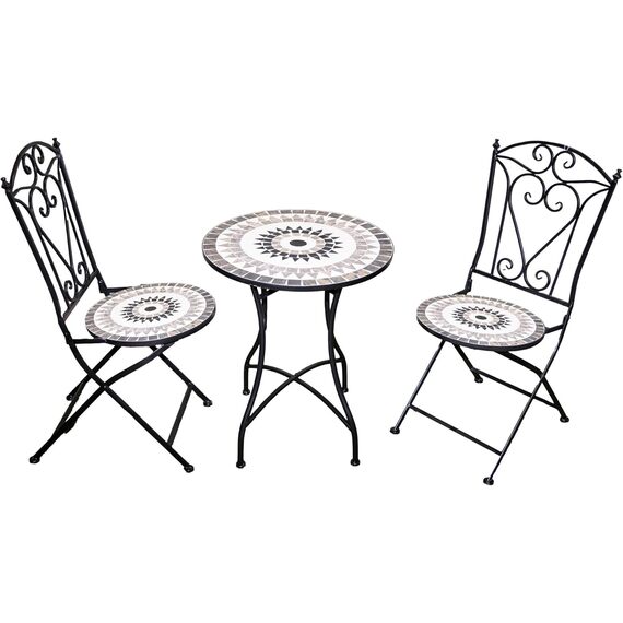 Folding Chair Mosaic Bistro Set with Ceramic Table