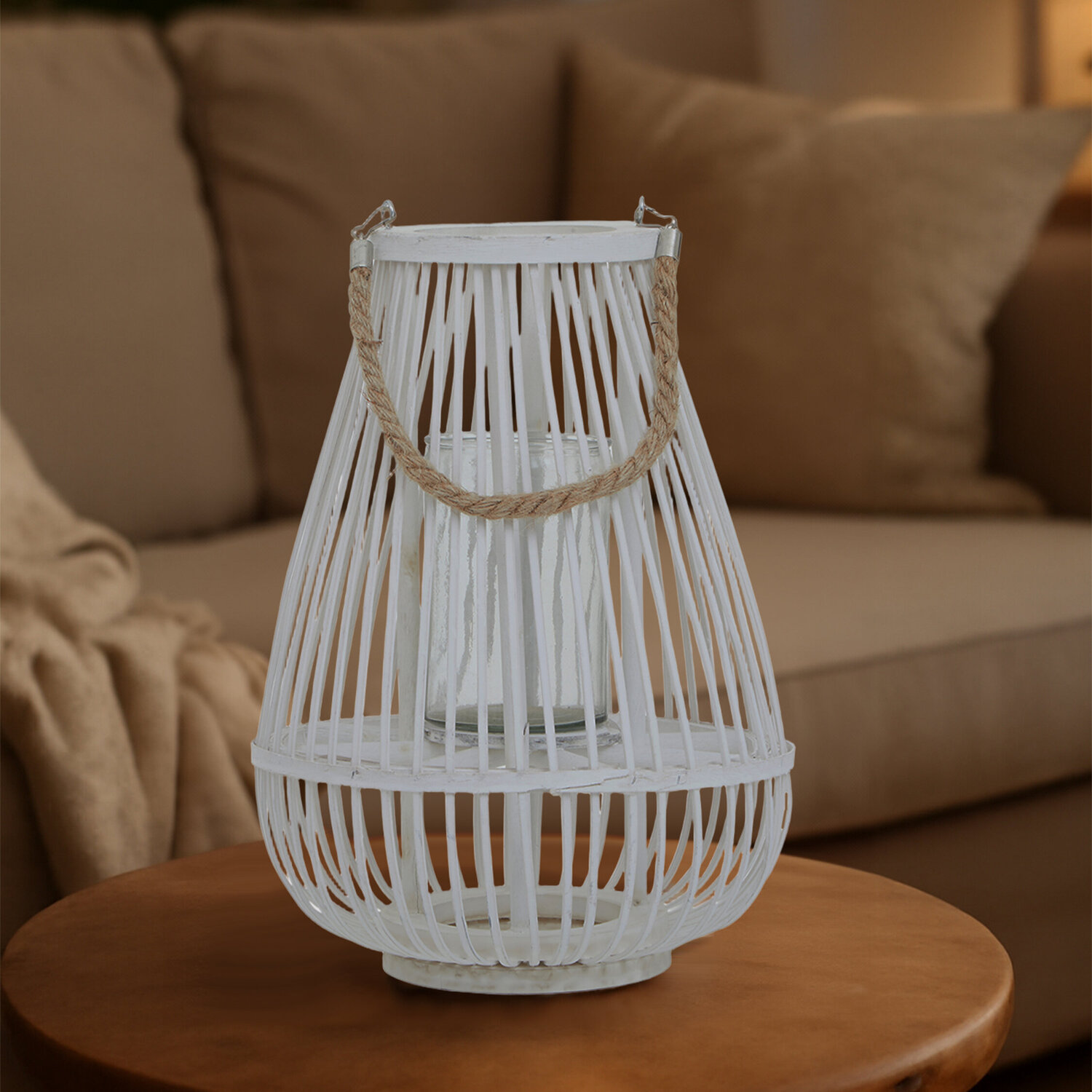 Orsina Lentigo Small White Bamboo Lantern - White, Natural