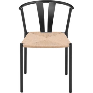 Pair of Eira Black Metal Dining Chairs with Woven Seat