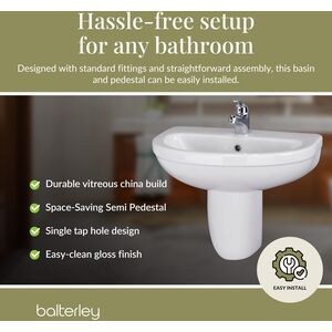 Churnet Round 1 Tap Hole Basin and Semi Pedestal - 550mm