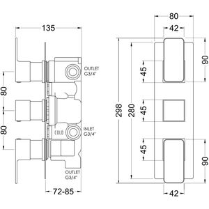 Swinscoe Contemporary Concealed Square Triple Thermostatic Shower Valve with