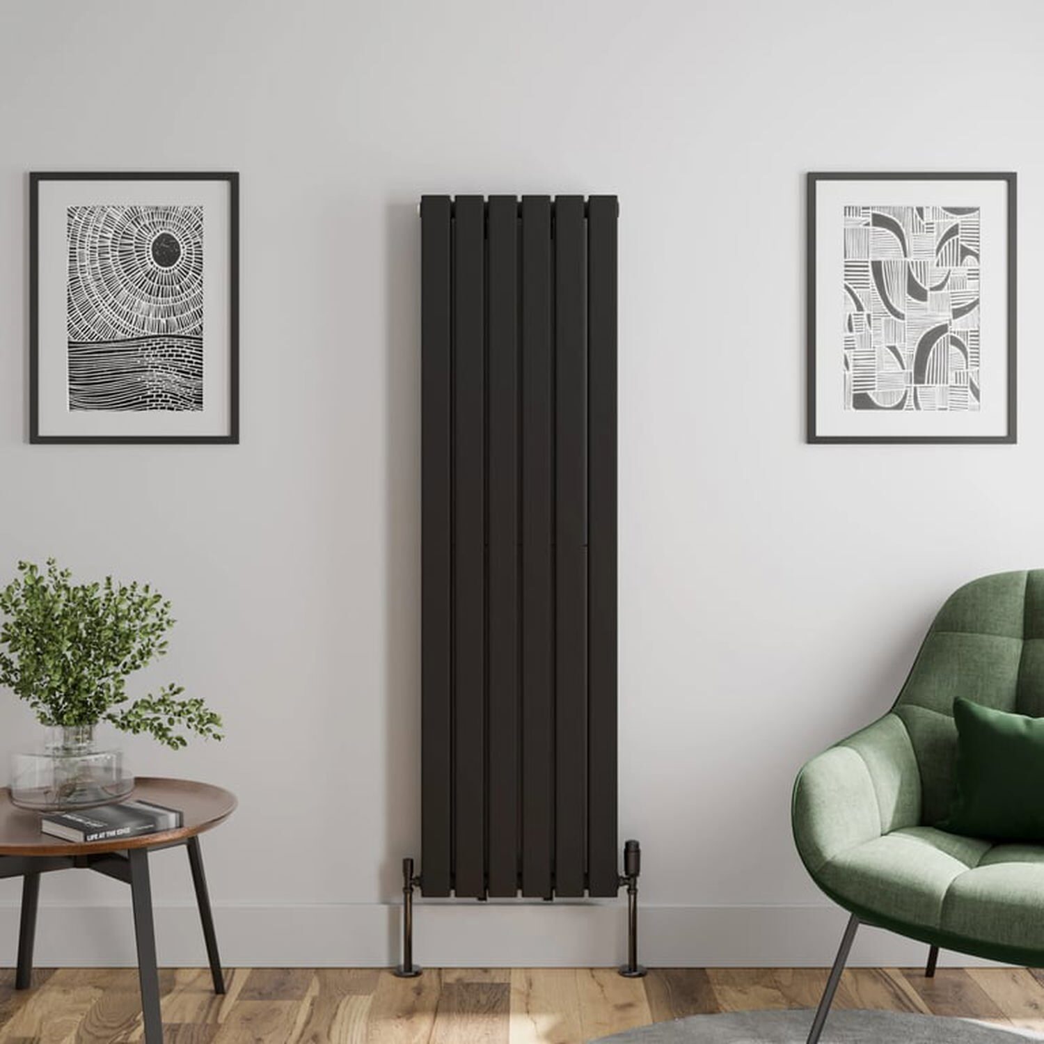 Temprazo 1600 X 455Mm Flat Double Panel Vertical Designer Radiator - Black - Black