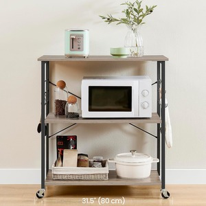 VASAGLE Kitchen Shelf on Wheels, Serving Trolley with 3 Shelves