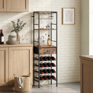 HOMCOM Wine Bar Cabinet 16-Bottle Wine Rack Rustic Brown