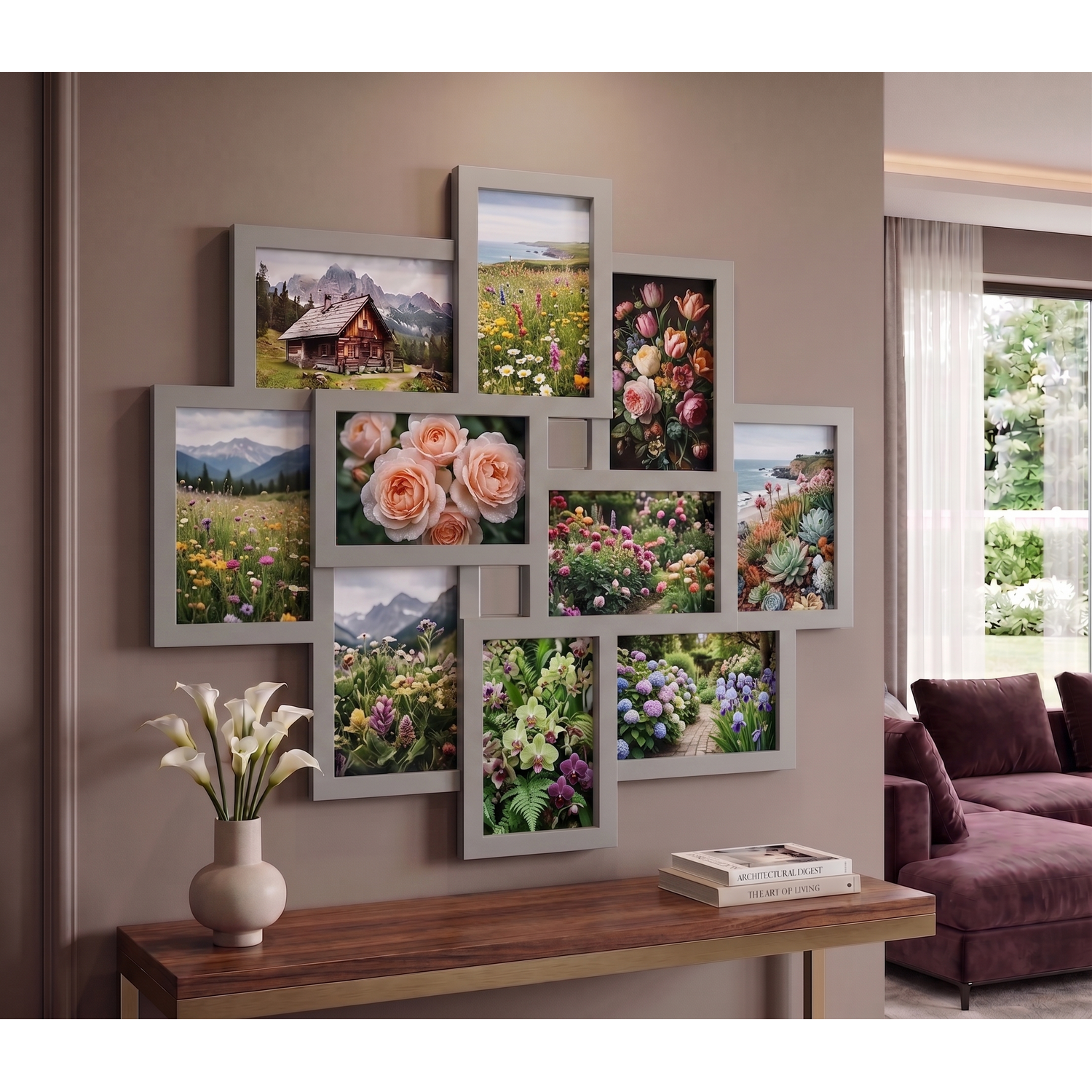Biznest 10 Multi Aperture Wall Collage Photo Frame 55.3X49.5x2.5cm - Grey