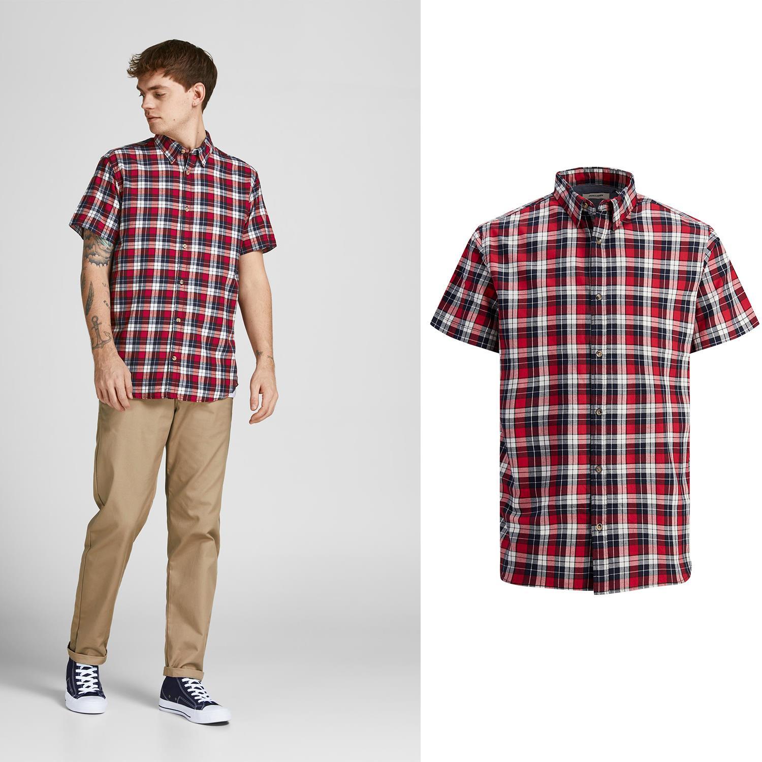 Jack & Jones Checked Cotton Shirt - Red