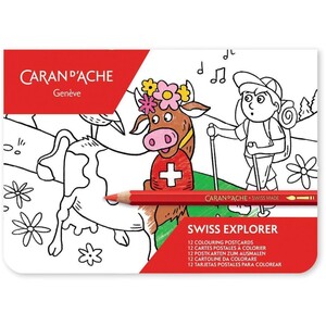 Caran d'Ache Swisscolor Explorer Postcards A6 - 12 Assorted Illustrations, 300gsm