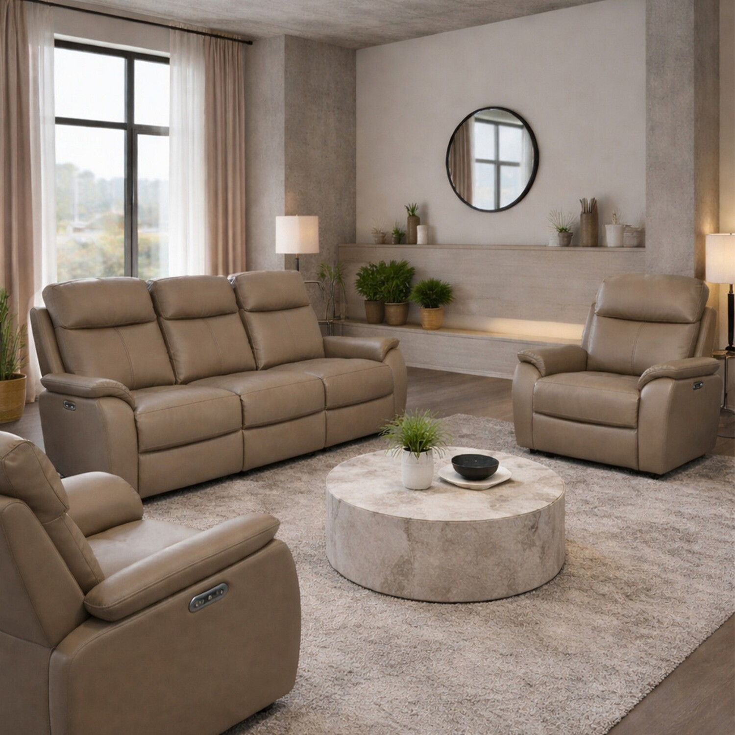 Aspire Kingsmere 3 + 1 + 1 Power Recliner Sofa Set - Mushroom