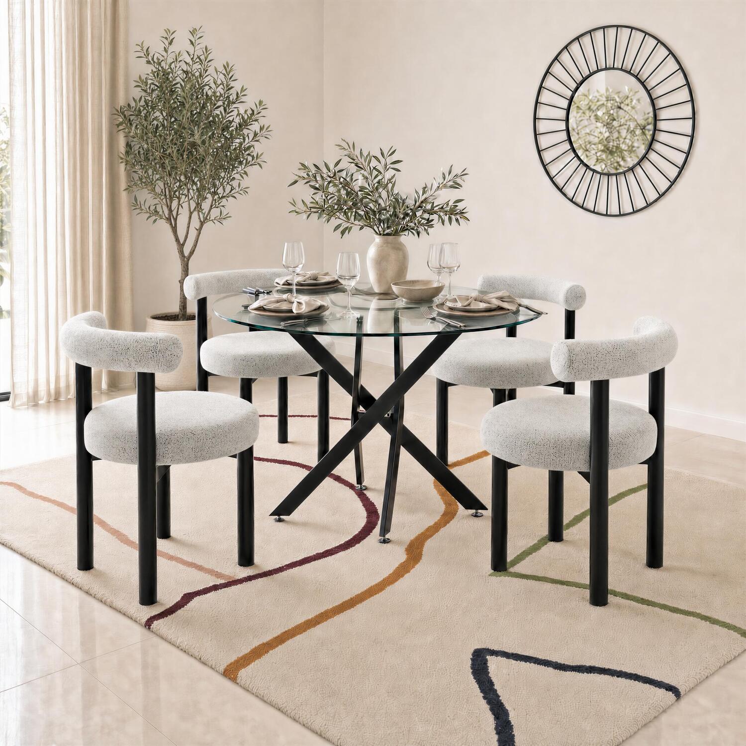 Furniturebox Uk Novara Glass Black Leg Round Dining Table 4 Isola Chairs - Grey