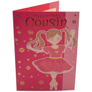 For Cousin Juvenile Girl Dancing Pink Birthday Card