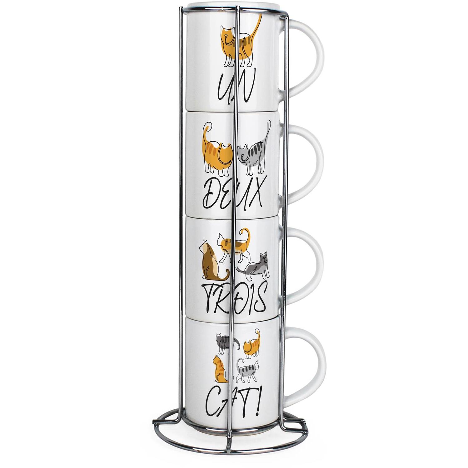 Novelty Cats Small Stacking Mugs Set - French Ceramic Cups Gifts for Cat Lovers - Image 2