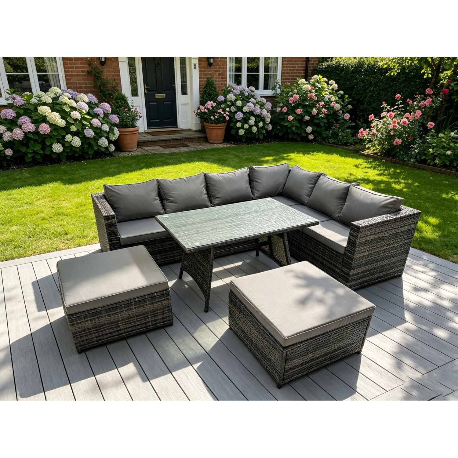 Fimous 8 Seater Grey Rattan Corner Sofa Set Garden Furniture Outdoor - Dark Grey Mixed