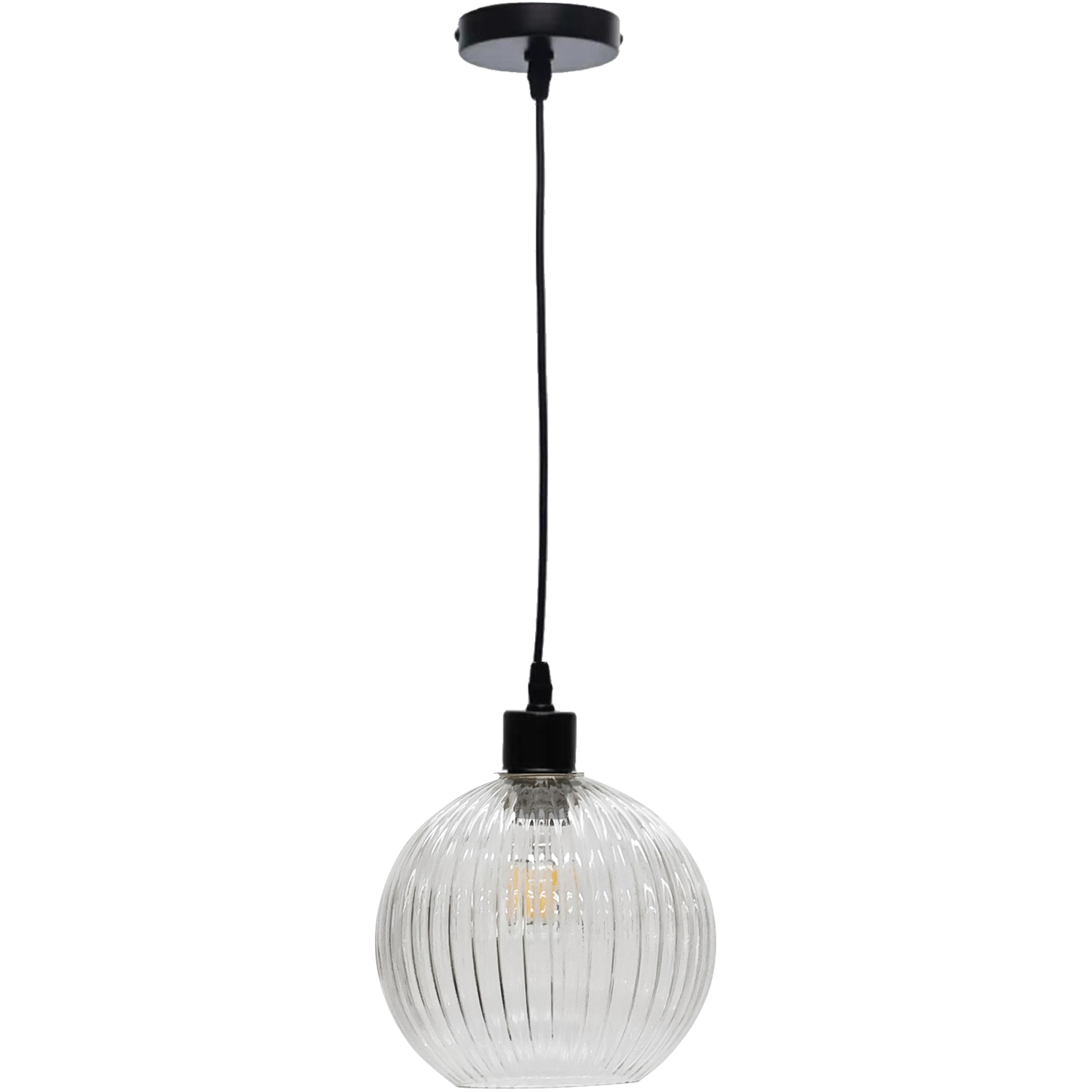 B&Q -  BetchleyClear Ribbed Glass Globe With Black Pendant Fitting - Image 3