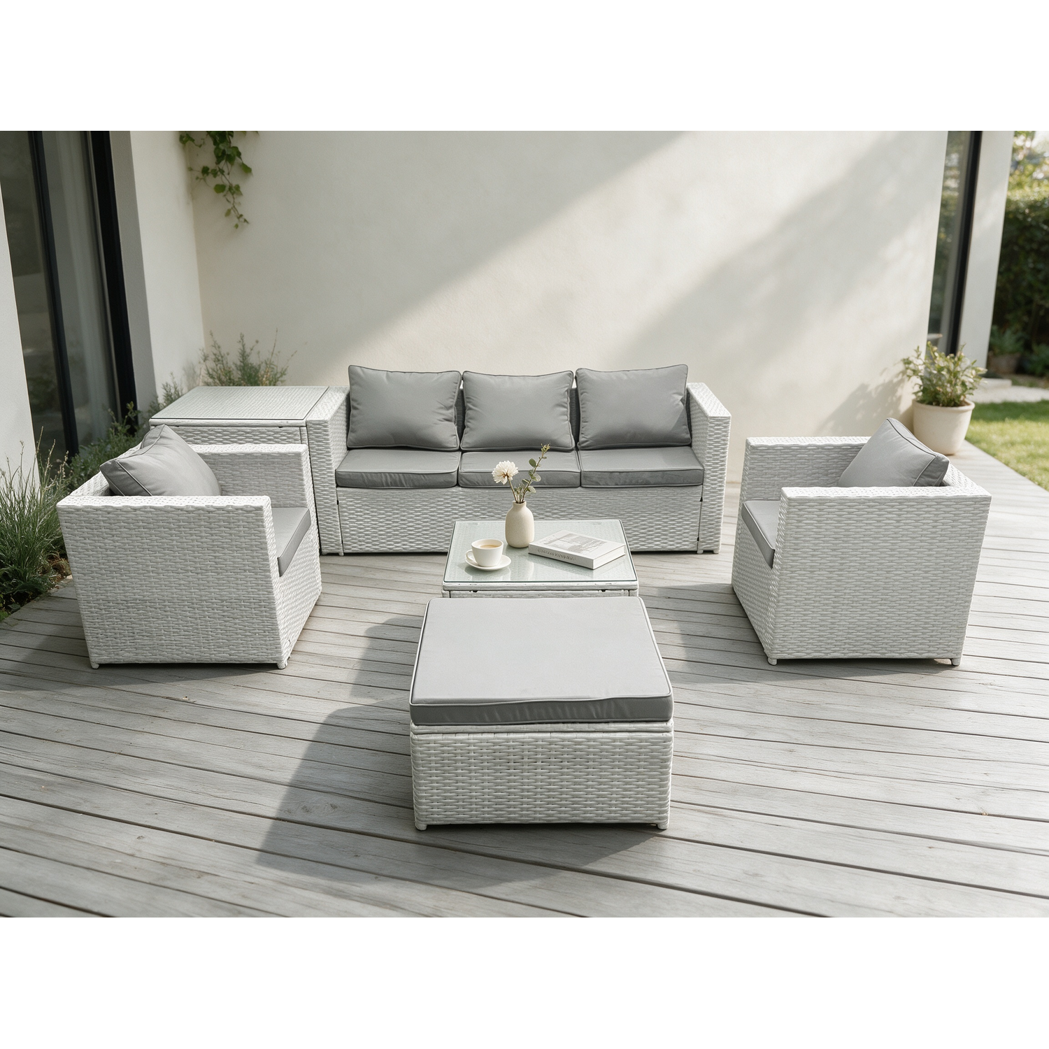 Fimous Unisex Light Grey Seat Lounge Outdoor Pe Rattan Garden Furniture Set Wicker Sofa Set Size 6 - Image 2