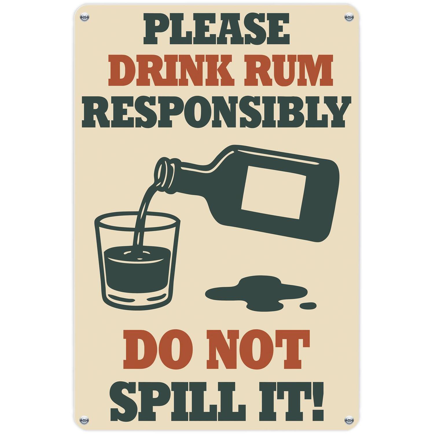 Drink Responsibly Portrait Metal Wall Plaque - Home Décor Gift - Wine - Rum