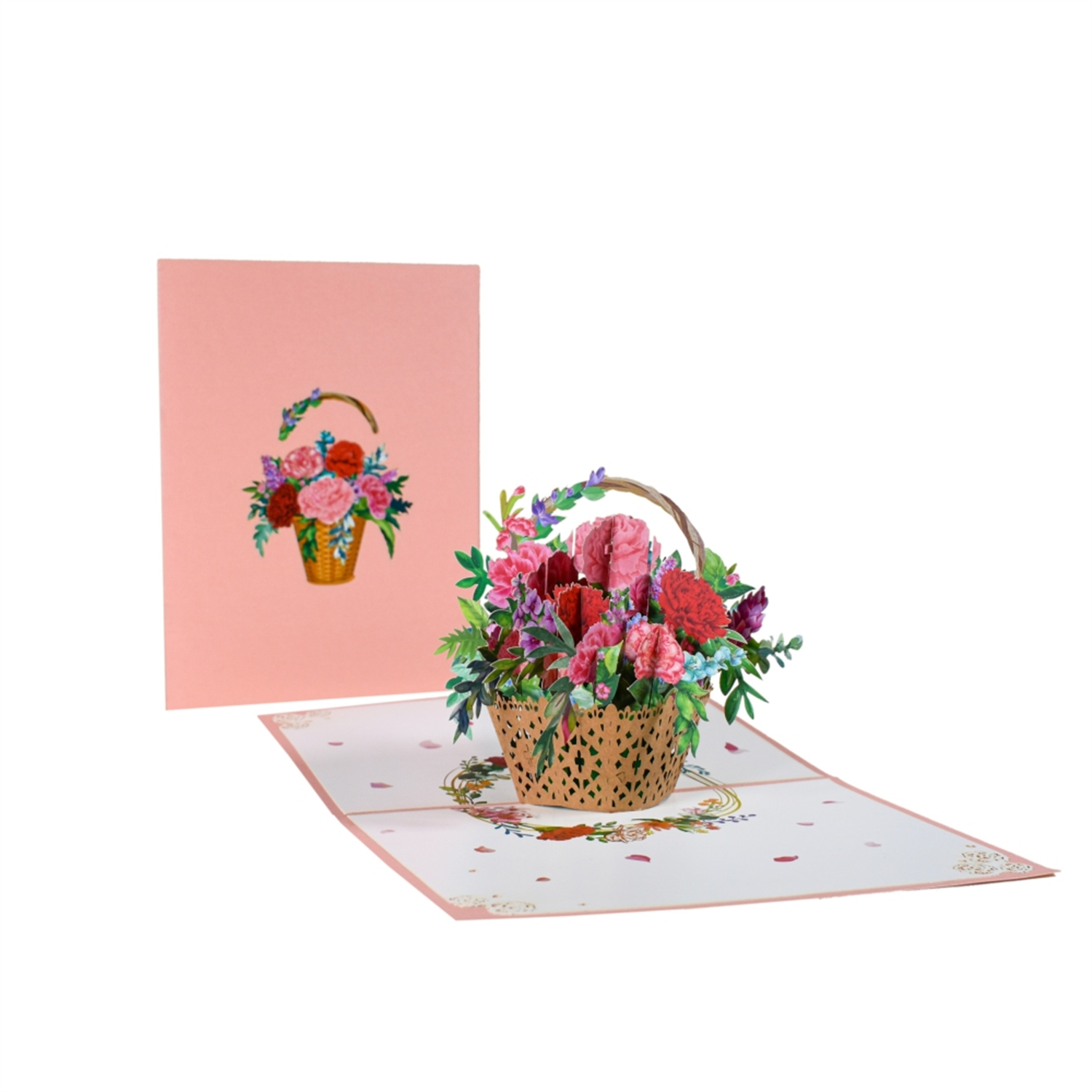 Roses & Carnations Blooming Basket 3D Pop-Up Greeting Card - Image 2