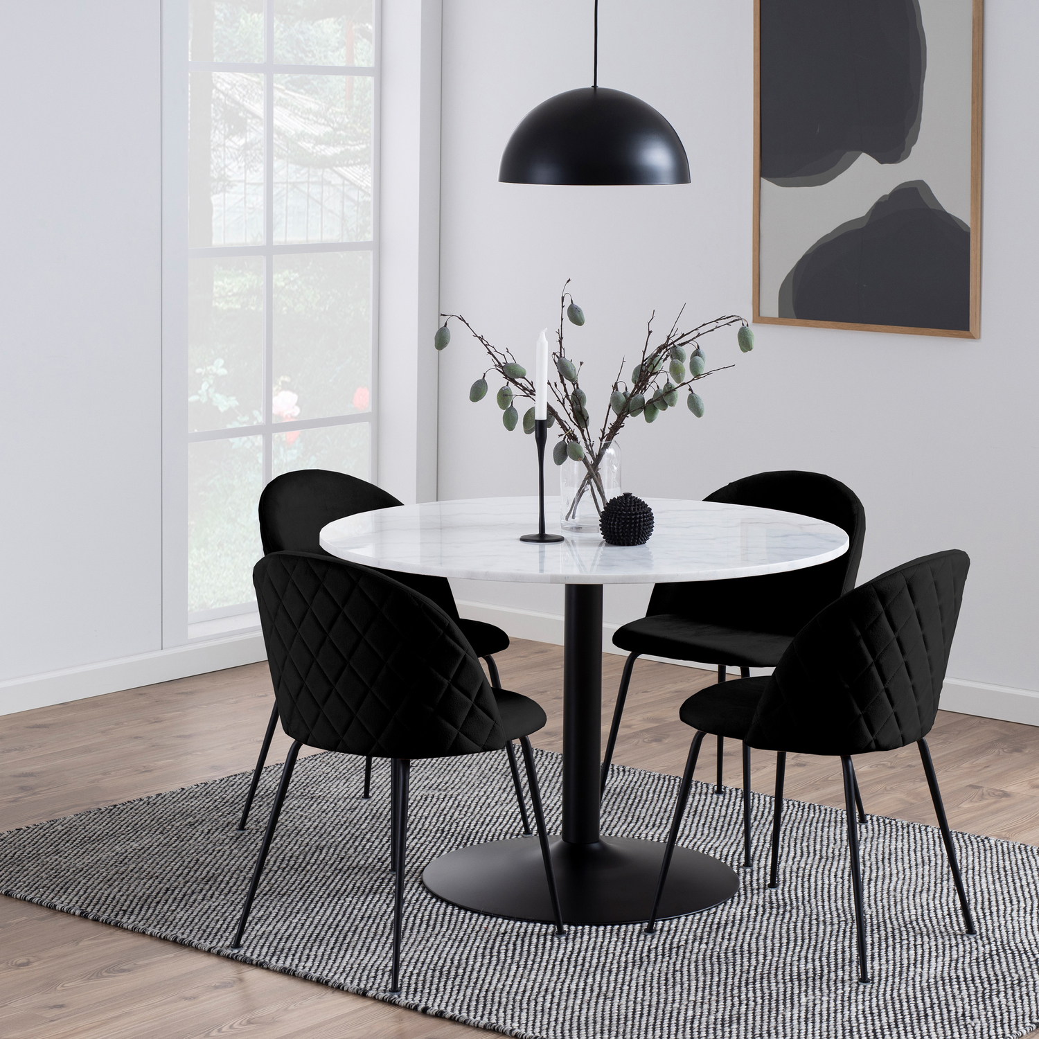 B&Q -  Tarifa Round Dining Table With White Polished Marble Top And Black Base - Image 5