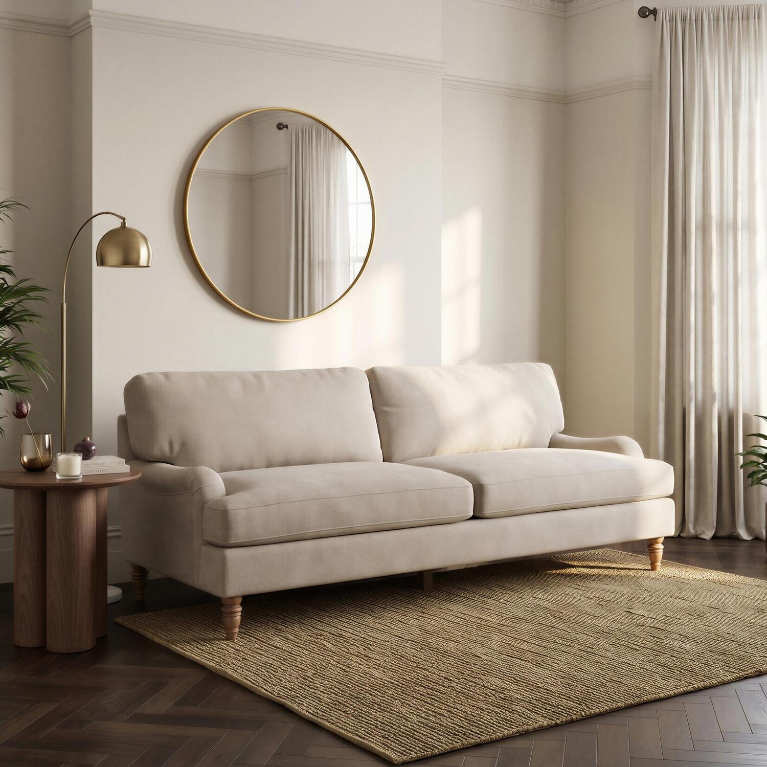 Furniturebox Uk Bernie Beige Chenille Fabric 3 Seater Sofa
